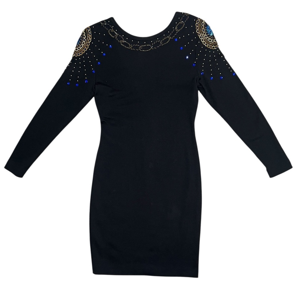 Vintage ET AL hand beaded wool blend v back dress